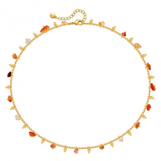 Immagine di Scheggia di Perle Rosso Pietra Naturale Collana della Stazione All'Ingrosso, Placcato Oro 18K Ottone Donne Stile Bohemien Stile Etnico Regalo Gioielli Per Rivenditore, 39cm + 6cm Lunghezza, 1 Pz