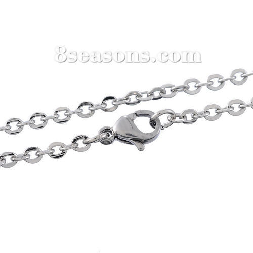 Picture of 304 Stainless Steel Jewelry Link Cable Chain Necklace Silver Tone 45cm(17 6/8") long, Chain Size: 3x2.5mm(1/8"x1/8"), 1 Piece