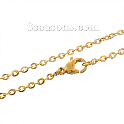 Picture of 304 Stainless Steel Jewelry Link Cable Chain Necklace Gold Plated 45cm(17 6/8") long, Chain Size: 3x2.5mm(1/8"x1/8"), 1 Piece