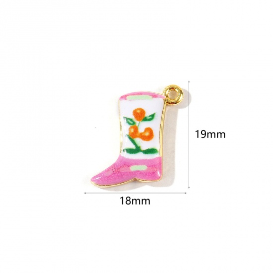 Imagen de 2 Unidades Respetuoso del Medio Ambiente Latón Vaquero del Oeste Colgantes Al Por Mayor 18K Oro Real Chapado Multicolor Bota Flor Impreso 19mm x 18mm