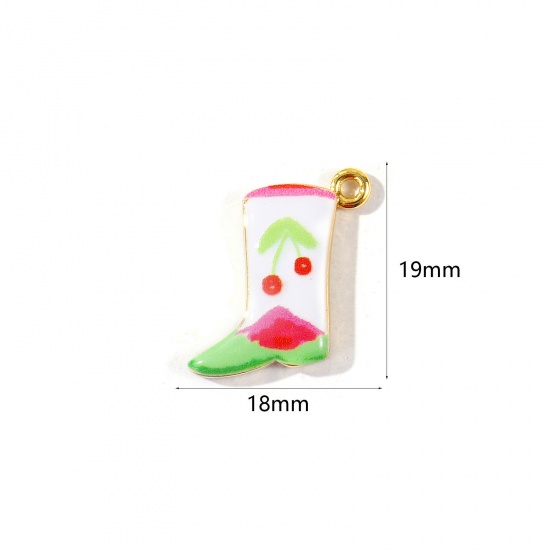 Imagen de 2 Unidades Respetuoso del Medio Ambiente Latón Vaquero del Oeste Colgantes Al Por Mayor 18K Oro Real Chapado Multicolor Bota Cereza Impreso 19mm x 18mm