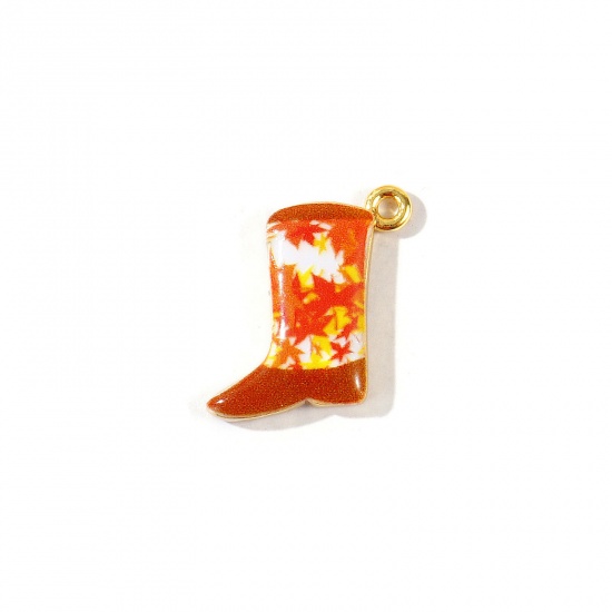 Imagen de 2 Unidades Respetuoso del Medio Ambiente Latón Vaquero del Oeste Colgantes Al Por Mayor 18K Oro Real Chapado Multicolor Bota Hoja de Arce Impreso 19mm x 18mm