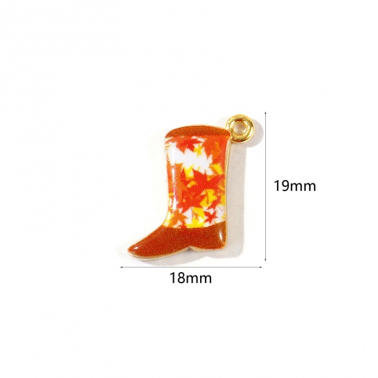 Imagen de 2 Unidades Respetuoso del Medio Ambiente Latón Vaquero del Oeste Colgantes Al Por Mayor 18K Oro Real Chapado Multicolor Bota Hoja de Arce Impreso 19mm x 18mm