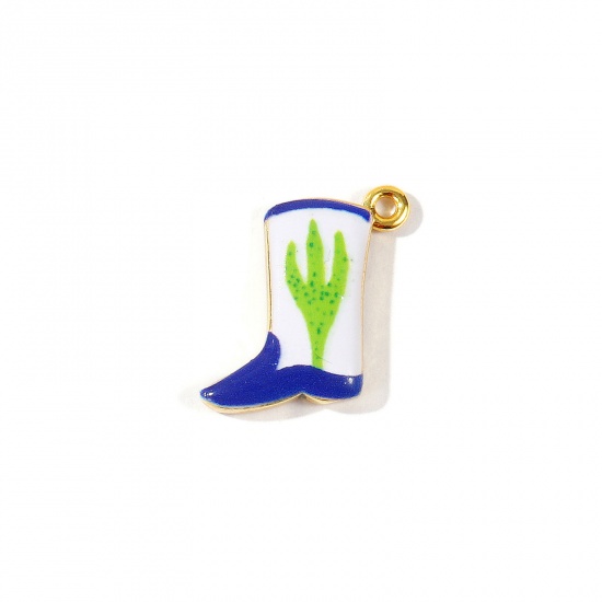 Imagen de 2 Unidades Respetuoso del Medio Ambiente Latón Vaquero del Oeste Colgantes Al Por Mayor 18K Oro Real Chapado Multicolor Bota Cactus Impreso 19mm x 18mm