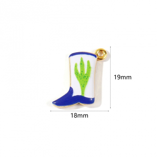 Imagen de 2 Unidades Respetuoso del Medio Ambiente Latón Vaquero del Oeste Colgantes Al Por Mayor 18K Oro Real Chapado Multicolor Bota Cactus Impreso 19mm x 18mm
