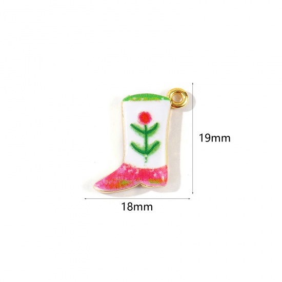 Imagen de 2 Unidades Respetuoso del Medio Ambiente Latón Vaquero del Oeste Colgantes Al Por Mayor 18K Oro Real Chapado Multicolor Bota Flor Impreso 19mm x 18mm