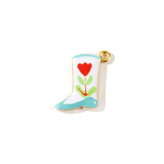 Imagen de 2 Unidades Respetuoso del Medio Ambiente Latón Vaquero del Oeste Colgantes Al Por Mayor 18K Oro Real Chapado Multicolor Bota Flor Impreso 19mm x 18mm