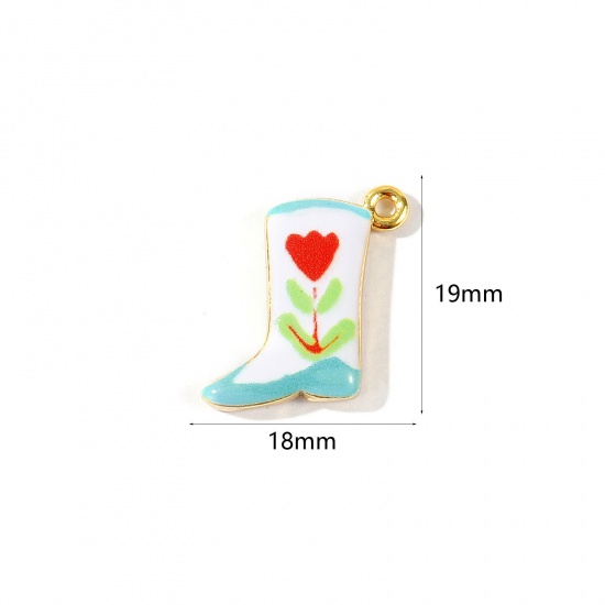 Imagen de 2 Unidades Respetuoso del Medio Ambiente Latón Vaquero del Oeste Colgantes Al Por Mayor 18K Oro Real Chapado Multicolor Bota Flor Impreso 19mm x 18mm
