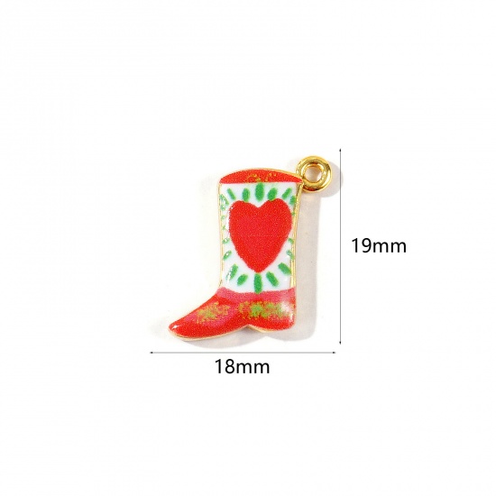 Imagen de 2 Unidades Respetuoso del Medio Ambiente Latón Vaquero del Oeste Colgantes Al Por Mayor 18K Oro Real Chapado Multicolor Bota Corazón Impreso 19mm x 18mm