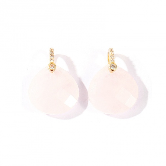 Imagen de 1 Unidad Latón & Gema Colgantes Al Por Mayor Chapado en Oro de 18K Color rosa Gota Sección 22mm x 16mm