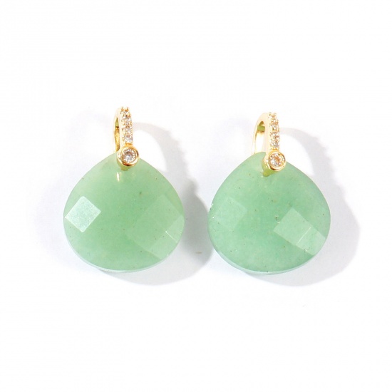 Imagen de 1 Unidad Latón & Gema Colgantes Al Por Mayor Chapado en Oro de 18K Verde Gota Sección 22mm x 16mm