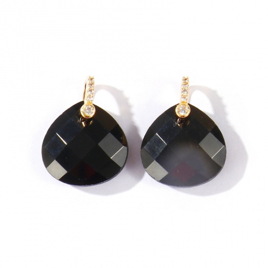 Imagen de 1 Unidad Latón & Gema Colgantes Al Por Mayor Chapado en Oro de 18K Negro Gota Sección 22mm x 16mm