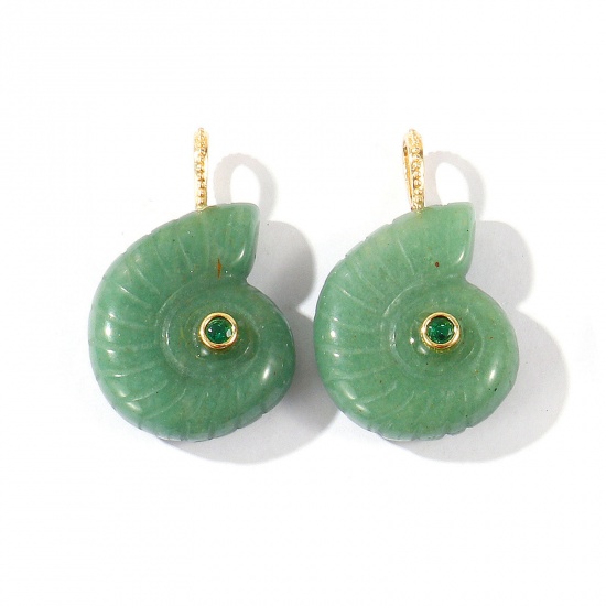 Bild von 1 Stück Messing und Edelstein Ozean Schmuck Charms Großhandel 18K Vergoldet Grün Strandschnecke Grün Kubischer Zirkon 26mm x 21mm