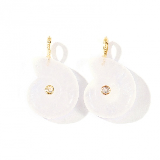 Bild von 1 Stück Messing und Edelstein Ozean Schmuck Charms Großhandel 18K Vergoldet Weiß Strandschnecke Klar Kubischer Zirkon 26mm x 21mm