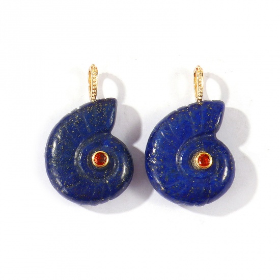 Bild von 1 Stück Messing und Edelstein Ozean Schmuck Charms Großhandel 18K Vergoldet Dunkelblau Strandschnecke Braun Kubischer Zirkon 26mm x 21mm
