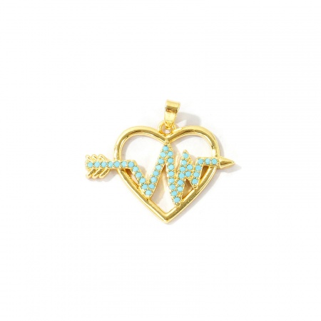 Bild von 2 Stück Messing Valentinstag Charm-Anhänger Großhandel 18K Echtgold plattiert Amors Pfeil Micro Pave Blau Kubischer Zirkon 26mm x 23mm