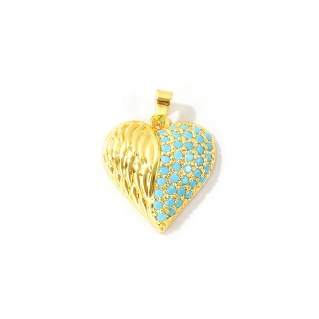 Bild von 2 Stück Messing Valentinstag Charm-Anhänger Großhandel 18K Echtgold plattiert Herz Micro Pave Blau Kubischer Zirkon 23mm x 17mm