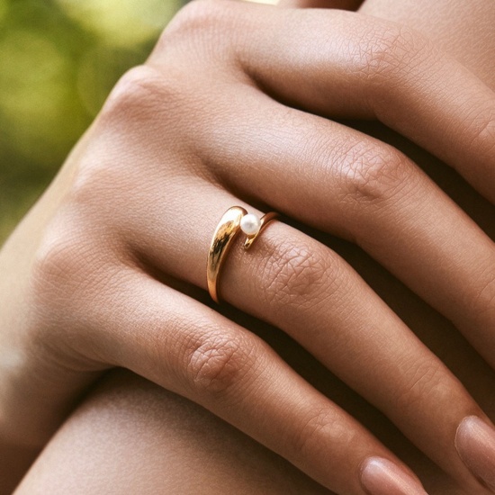 Picture of Wholesale Women's Gift Imitation Pearl Open Adjustable Rings, 18K Gold Plated Brass, Stylish Dainty Jewelry Supply, 17.3mm(US Size 7), 1 Piece