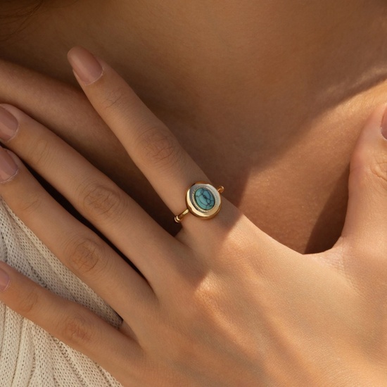 Bild von Großhandel Frauen Geschenk Blau Offen Verstellbar Ring, 18K Vergoldet Edelstein & Messing, Stilvoll Elegant Schmuckbedarf, 17.3mm（US Größe:7), 1 Stück