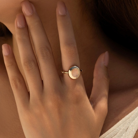 Bild von Großhandel Frauen Geschenk Hellrosa Offen Verstellbar Ring, 18K Vergoldet Edelstein & Messing, Stilvoll Elegant Schmuckbedarf, 17.3mm（US Größe:7), 1 Stück