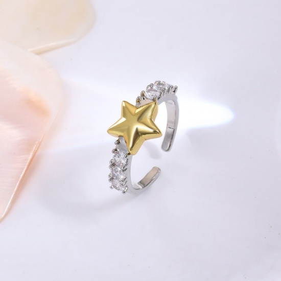 Picture of Wholesale Women's Gift Star Two Tone Open Adjustable Rings, 18K Gold Plated & Platinum Plated Brass, Stylish Jewelry Supply, 17.1mm(US size 6.75), 1 Piece