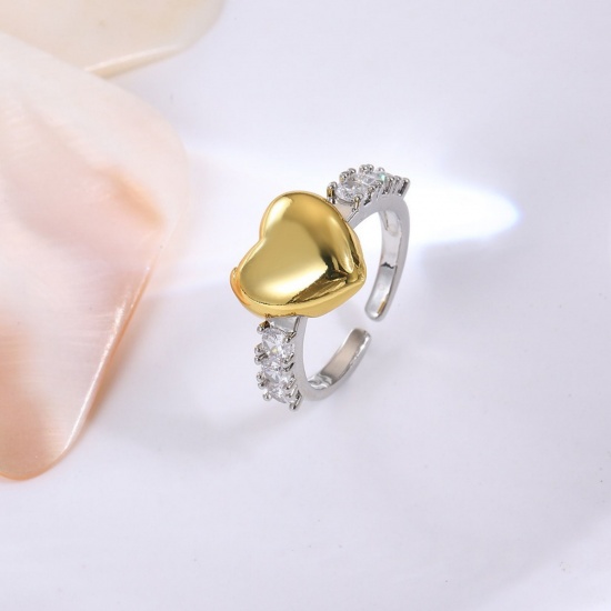 Picture of Wholesale Women's Gift Heart Two Tone Open Adjustable Rings, 18K Gold Plated & Platinum Plated Brass, Stylish Jewelry Supply, 17.1mm(US size 6.75), 1 Piece