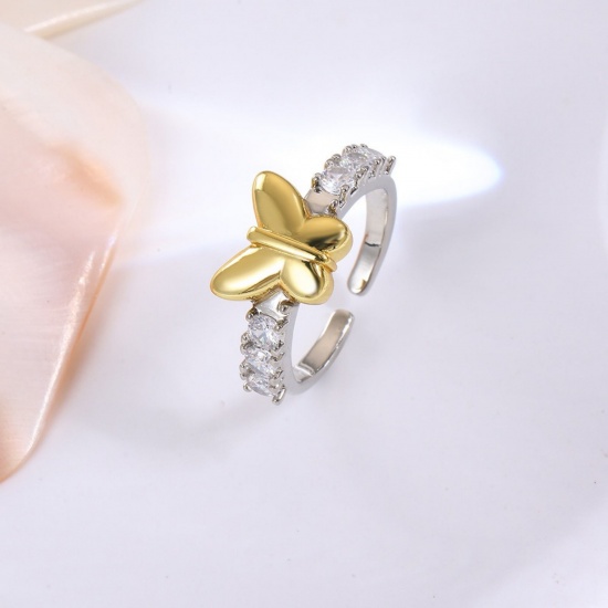 Picture of Wholesale Women's Gift Butterfly Animal Two Tone Open Adjustable Rings, 18K Gold Plated & Platinum Plated Brass, Stylish Jewelry Supply, 17.1mm(US size 6.75), 1 Piece