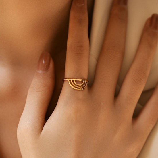 Bild von Großhandel Frauen Geschenk Offen Verstellbar Ring, 18K Vergoldet Messing, Ins Stil Stilvoll Schmuckbedarf, 17.3mm（US Größe:7), 1 Stück