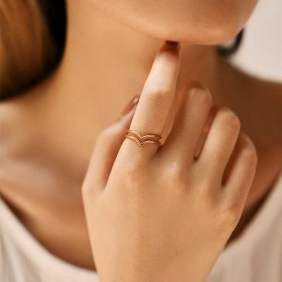 Bild von Großhandel Frauen Geschenk Offen Verstellbar Ring, 18K Vergoldet Messing, Ins Stil Stilvoll Schmuckbedarf, 17.3mm（US Größe:7), 1 Stück