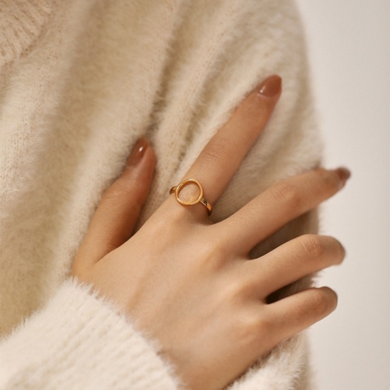 Bild von Großhandel Frauen Geschenk Offen Verstellbar Ring, 18K Vergoldet Messing, Ins Stil Stilvoll Schmuckbedarf, 17.3mm（US Größe:7), 1 Stück