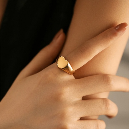 Immagine di Donne Regalo Cuore Aperto Regolabile Anello All'Ingrosso, Placcato Oro 18K Ottone, Stile Ins Elegante Fornitura di Gioielli, 17.3mm (taglia di US: 7), 1 Pz