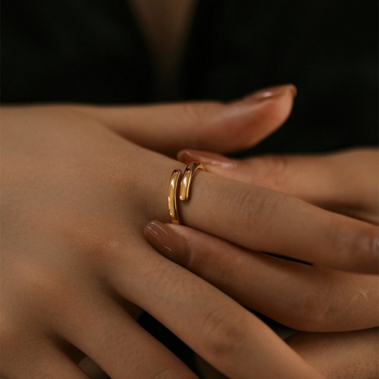 Bild von Großhandel Frauen Geschenk Offen Verstellbar Ring, 18K Vergoldet Messing, Ins Stil Stilvoll Schmuckbedarf, 17.3mm（US Größe:7), 1 Stück