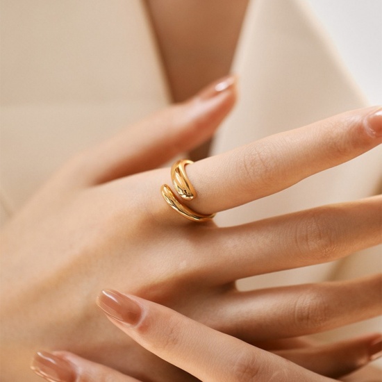 Bild von Großhandel Frauen Geschenk Offen Verstellbar Ring, 18K Vergoldet Messing, Ins Stil Stilvoll Schmuckbedarf, 17.3mm（US Größe:7), 1 Stück