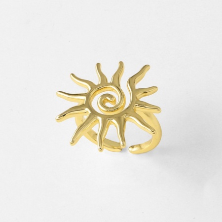 Picture of Wholesale Women's Gift Sun Open Adjustable Rings, 18K Gold Plated Brass, Stylish Bohemia Boho Jewelry Supply, 17.1mm(US size 6.75), 1 Piece