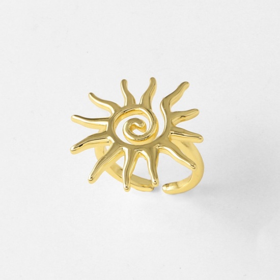 Picture of Wholesale Women's Gift Sun Open Adjustable Rings, 18K Gold Plated Brass, Stylish Bohemia Boho Jewelry Supply, 17.1mm(US size 6.75), 1 Piece
