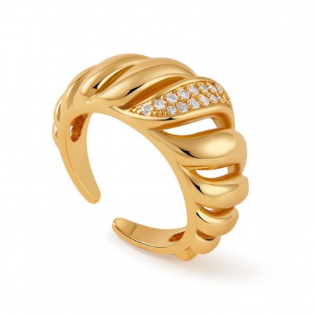 Picture of Wholesale Women's Gift Stripe Clear Cubic Zirconia Open Adjustable Rings, 18K Gold Plated Brass, Stylish Ins Style Jewelry Supply, 17.3mm(US Size 7), 1 Piece