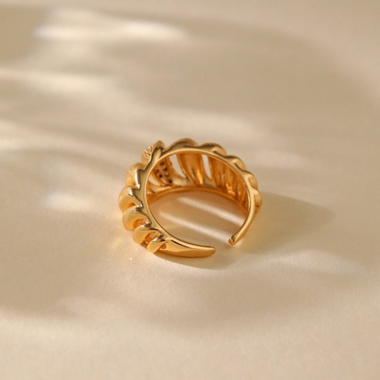 Picture of Wholesale Women's Gift Stripe Clear Cubic Zirconia Open Adjustable Rings, 18K Gold Plated Brass, Stylish Ins Style Jewelry Supply, 17.3mm(US Size 7), 1 Piece