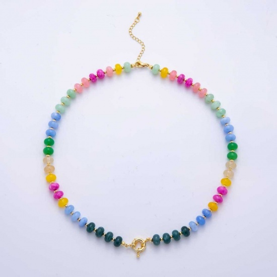 Picture of Wholesale Multicolor Beaded Necklace, 18K Gold Plated Brass & Resin Beach Ins Style Gift Jewelry For Retailer, 40cm(15.7") + 5cm(2") long, 1 Piece