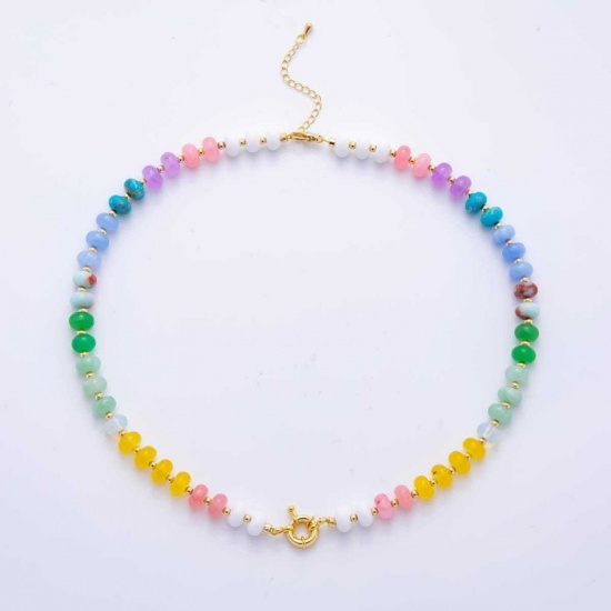 Picture of Wholesale Multicolor Beaded Necklace, 18K Gold Plated Brass & Resin Beach Ins Style Gift Jewelry For Retailer, 40cm(15.7") + 5cm(2") long, 1 Piece