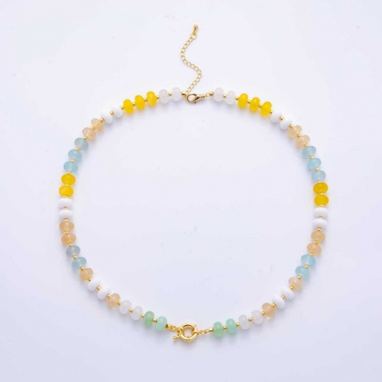 Picture of Wholesale Orange Beaded Necklace, 18K Gold Plated Brass & Resin Beach Ins Style Gift Jewelry For Retailer, 40cm(15.7") + 5cm(2") long, 1 Piece