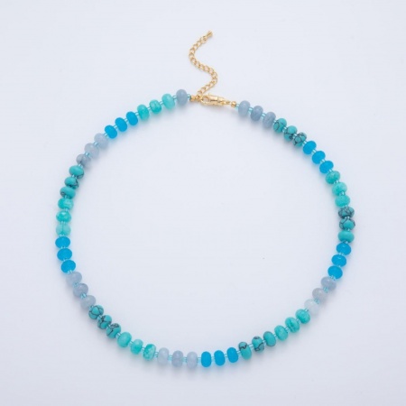 Picture of Wholesale Blue Beaded Necklace, 18K Gold Plated Brass & Resin Beach Ins Style Gift Jewelry For Retailer, 40cm(15.7") + 5cm(2") long, 1 Piece