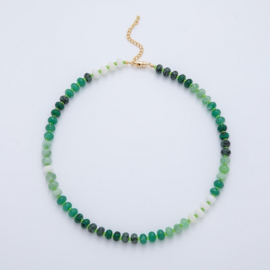 Picture of Wholesale Green Beaded Necklace, 18K Gold Plated Brass & Resin Beach Ins Style Gift Jewelry For Retailer, 40cm(15.7") + 5cm(2") long, 1 Piece
