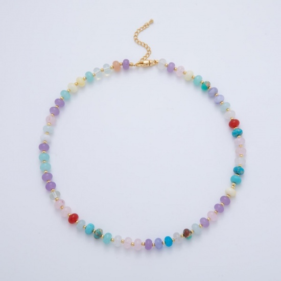 Picture of Wholesale Multicolor Beaded Necklace, 18K Gold Plated Brass & Resin Beach Ins Style Gift Jewelry For Retailer, 40cm(15.7") + 5cm(2") long, 1 Piece