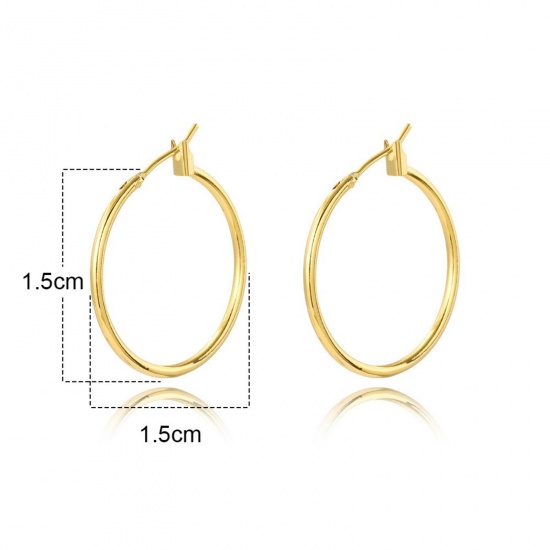 Picture of Wholesale Simple Stylish Huggie Hoop Earrings, Round 18K Gold Plated Brass, Women's Gift Jewelry Supply, 15mm Dia., 1 Pair