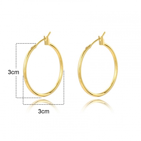 Picture of Wholesale Simple Stylish Hoop Earrings, Round 18K Gold Plated Brass, Women's Gift Jewelry Supply, 3cm Dia., 1 Pair
