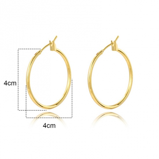 Picture of Wholesale Simple Stylish Hoop Earrings, Round 18K Gold Plated Brass, Women's Gift Jewelry Supply, 4cm Dia., 1 Pair
