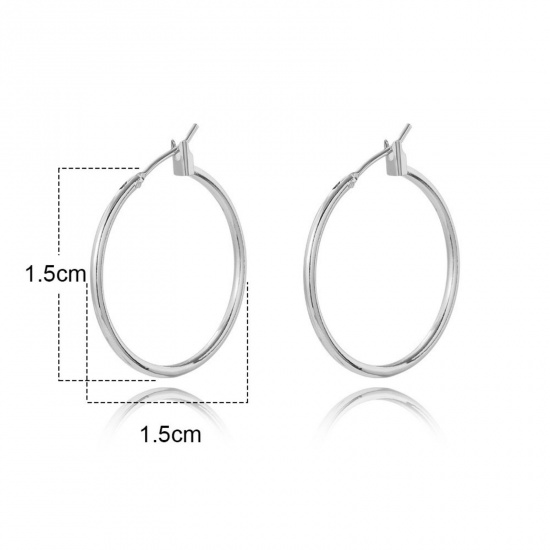 Picture of Wholesale Simple Stylish Huggie Hoop Earrings, Round Platinum Plated Brass, Women's Gift Jewelry Supply, 15mm Dia., 1 Pair