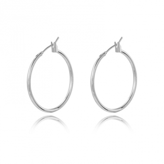Picture of Wholesale Simple Stylish Huggie Hoop Earrings, Round Platinum Plated Brass, Women's Gift Jewelry Supply, 18mm Dia., 1 Pair