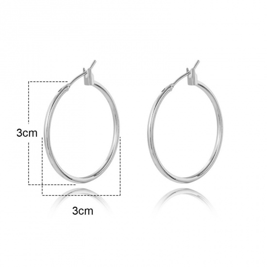 Picture of Wholesale Simple Stylish Hoop Earrings, Round Platinum Plated Brass, Women's Gift Jewelry Supply, 3cm Dia., 1 Pair