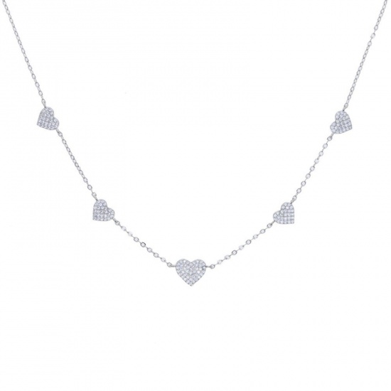 Imagen de Corazón Claro Circón Artificial Collar de Estación Al Por Mayor, Platino Chapado Latón Mujeres Exquisito Elegante Regalo Joyería Para Minorista, 35cm + 10cm longitud, 1 Unidad